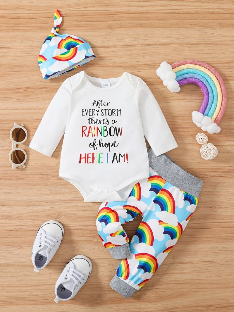 Děťátko Chlapci Dívčí Body A Kalhoty A Čepice S Logem Rainbow Oblečení Pro Miminko Soupravy Výbavičky Pro Miminka