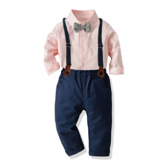 Děťátko Chlapci Gentleman Outfit Formální Oblek Dlouhý Rukáv Pruhovaná Kostkovaná Košile Podvazkové Kalhoty Motýlek Overaly Souprava Oblečení