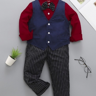 Děťátko Chlapci Gentleman Outfit Motýlek S Dlouhým Rukávem Košile & Vesta & Stripes Sada Kalhot Dětské Oblečení