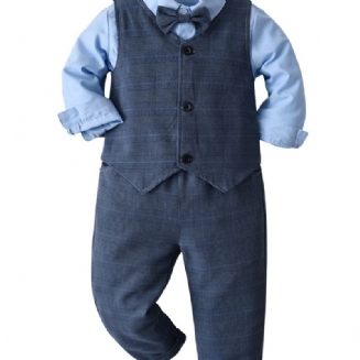Děťátko Chlapci Gentleman Outfit Motýlek S Dlouhým Rukávem Set Košile A Vesta A Kalhoty Dětské Oblečení