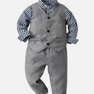Děťátko Chlapci Gentlemen Set Kostkovaná Košile S Vestou A Vestičkou A Kalhotami Formální Outfit