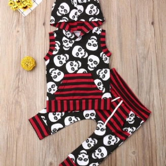 Děťátko Chlapci Halloween Skull Potištěný Top S Kapucí Bez Rukávů A Potištěné Kalhoty Set