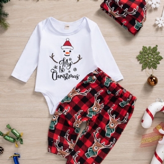Děťátko Chlapci Vánoční Potisk Onesie Romper Kostkované Kalhoty Set