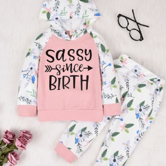 Děťátko Dívky Alphabet Print Set Mikiny Kalhoty Na Podzim / Zimu