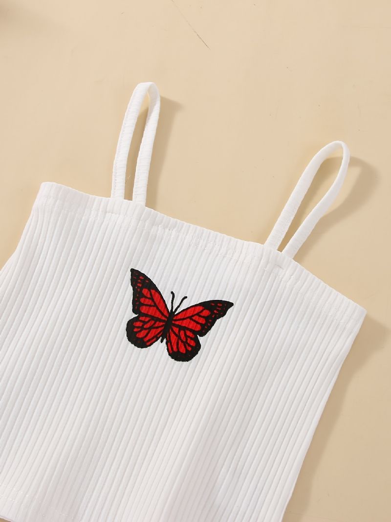 Děťátko Dívky Butterfly Print Cami Top & Jednobarevné Kapsové Šortky Dětské Oblečení Set