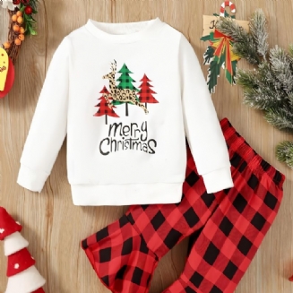 Děťátko Dívky Christmas Print Outfit Mikina S Dlouhým Rukávem Kostkované Kalhoty Sada Na Zimu