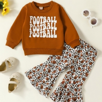 Děťátko Dívky Fotbal Letter Print Pullover Mikina & Flare Leg Pants Set Dětské Oblečení