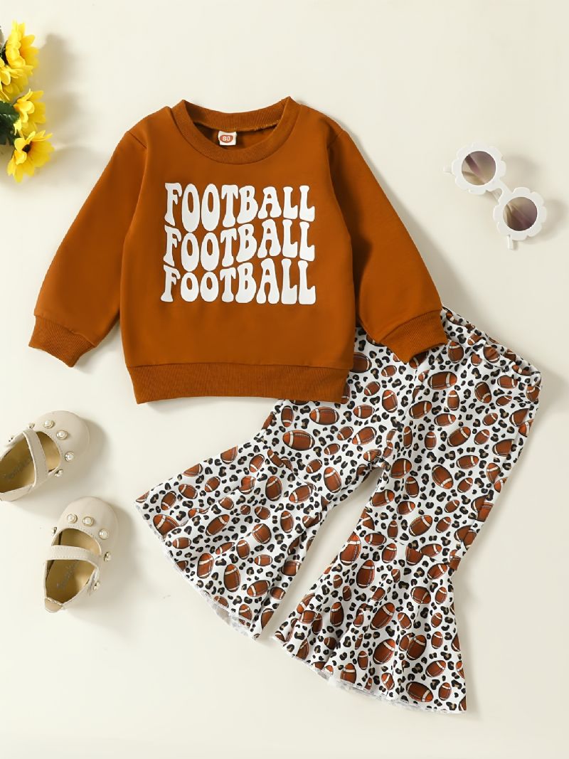 Děťátko Dívky Fotbal Letter Print Pullover Mikina & Flare Leg Pants Set Dětské Oblečení