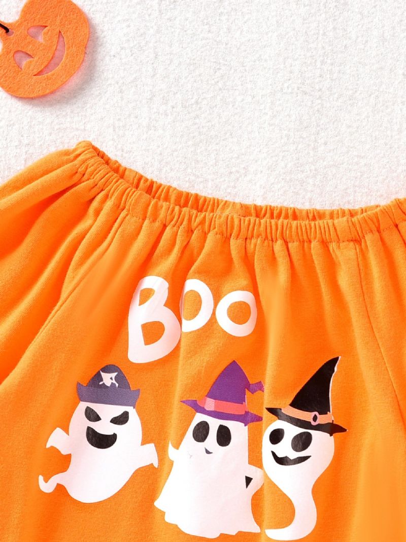 Děťátko Dívky Halloween Kalhoty Set Dlouhý Rukáv Ghost Print Tops S Rozšířenými Kalhotami Ležérní Outfit