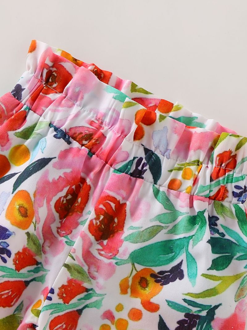 Děťátko Dívky Květinový Potisk Onesie & Kalhoty & Čelenka Set