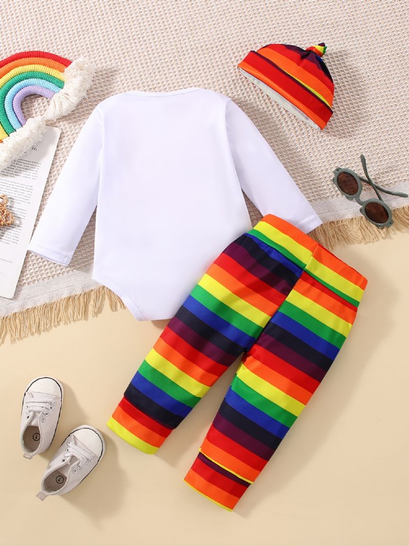 Děťátko Dívky Maminčina Rainbow Body & Pruhované Kalhoty A Čepice Set Pro Novorozence