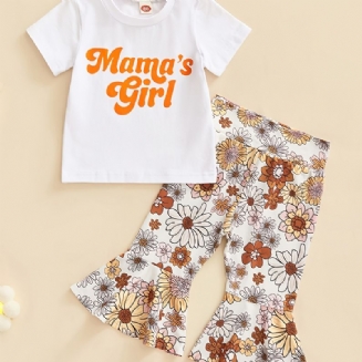 Děťátko Dívky Print Outfit Krátké Rukávy Rozšířené Kalhoty Set