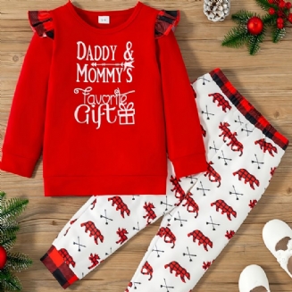 Děťátko Děti Dívky Ruffle Dlouhý Rukáv Top & Odpovídající Kalhoty Set Na Vánoce
