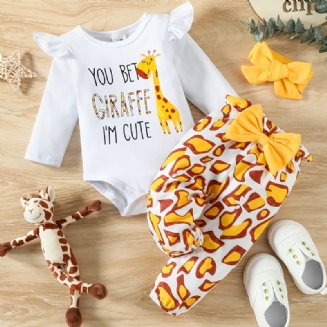 Holčičky Žirafa Potisk Volánkový Návlek + Kalhoty Souprava Body Onesie Děťátko Clothes