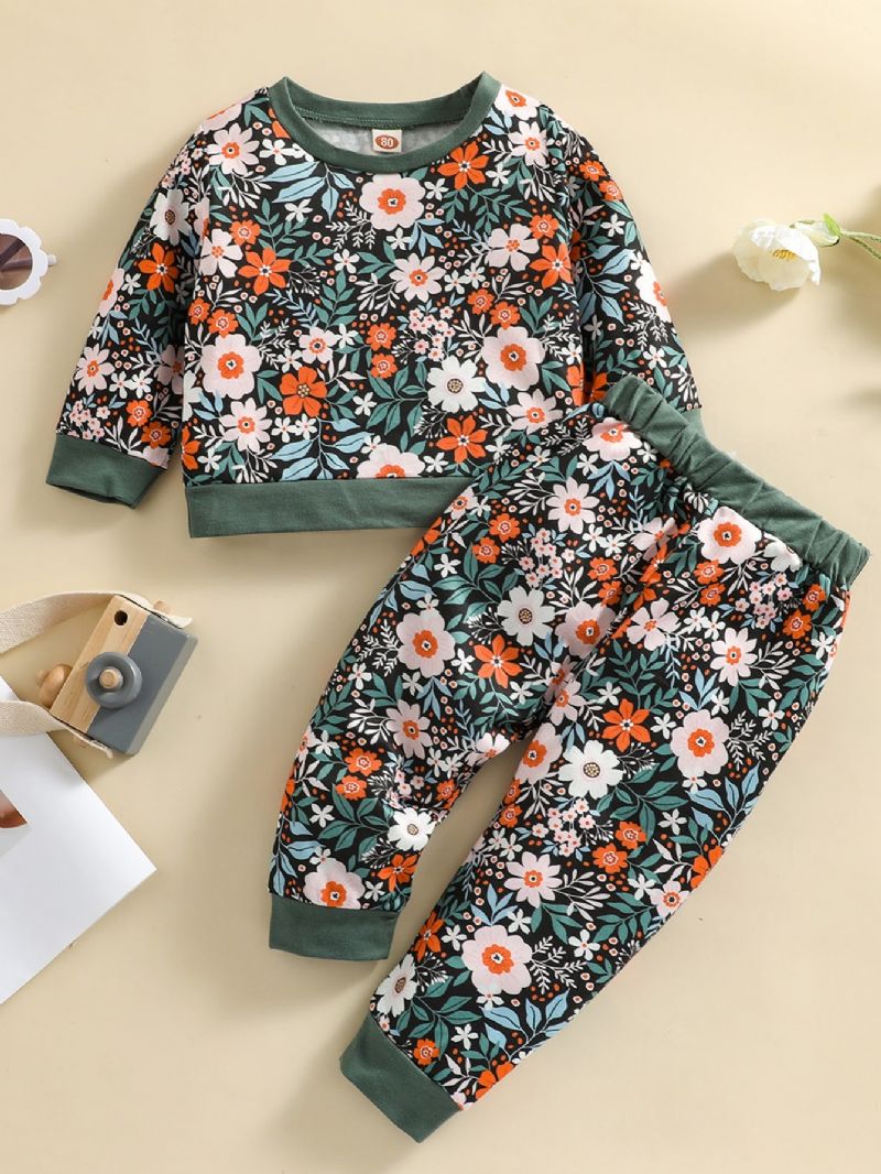 Kalhoty S Dlouhým Rukávem Se Vzorem Květinového Tisku Pro Dívky