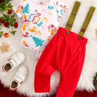 Kojenecké Vánoční Oblečení Kombinézy S Krátkým Rukávem Body A Červené Podvazky Sady Kalhot Chlapci Dětské
