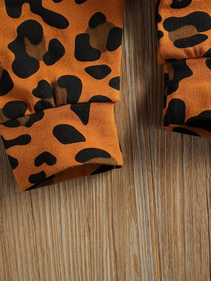 Novorozená Dívka Kombinéza S Krátkým Rukávem + Leopardí Potisk Kalhoty Set Kojenecké Oblečení Body