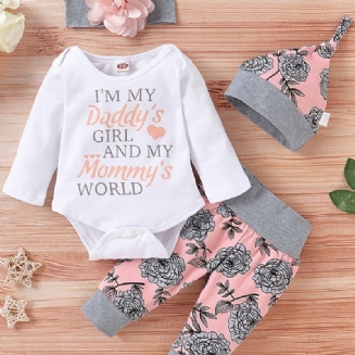 Novorozená Holčička Dívčí Kombinéza S Dlouhým Rukávem + Kalhoty + Čelenka Batole Dívky Set