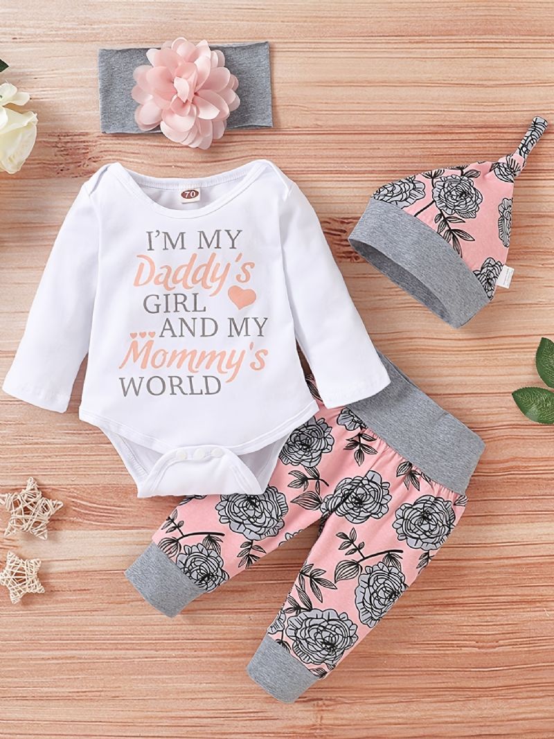 Novorozená Holčička Dívčí Kombinéza S Dlouhým Rukávem + Kalhoty + Čelenka Batole Dívky Set
