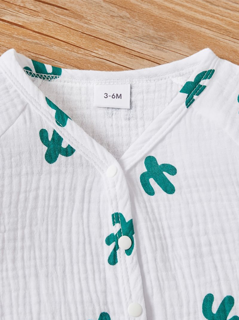 Novorozenecké Batole Cactus Print Dlouhé Rukávy Cardigan & Volánkové Šortky Set Pro Holčičky