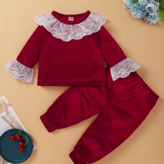 Novorozeně Kojenci Holčičky Červená Krajka Top & Kalhoty S Dlouhým Rukávem Oblečení Pro Batolata