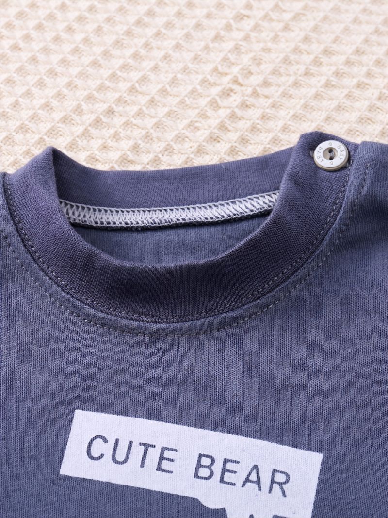 Podzim Zima Chlapci Ležérní Bear Potištěný Crew Neck Dlouhý Rukáv Kalhoty Set