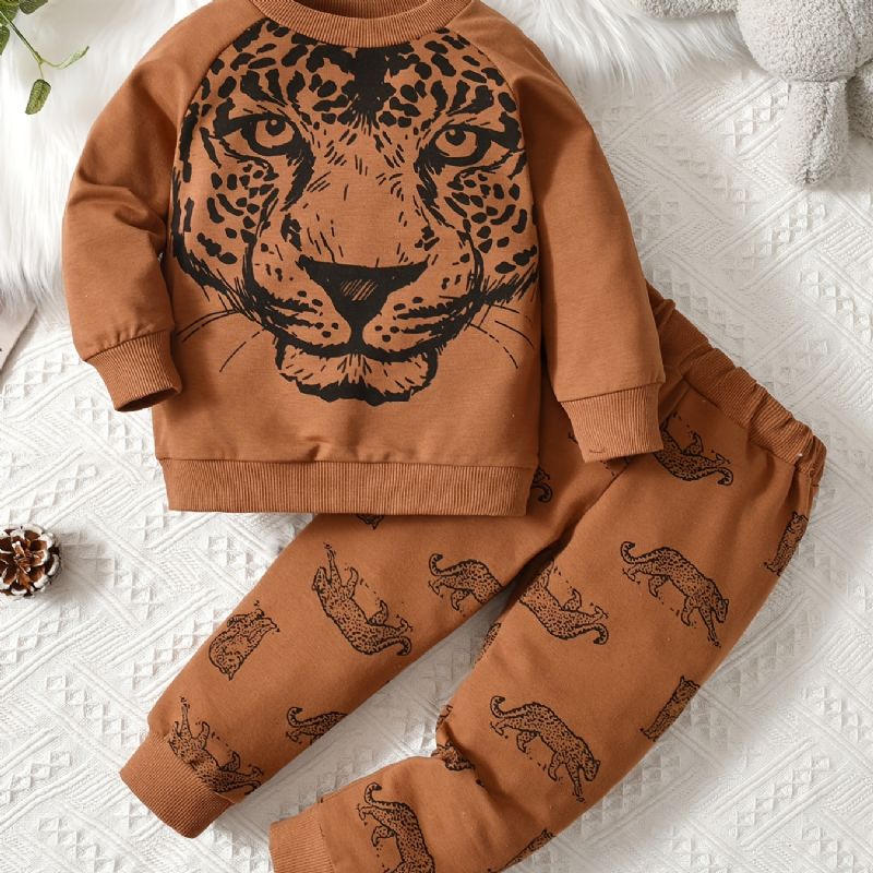 Podzim Zima Novinka Chlapci Print Crew Neck Mikina Kalhoty Set