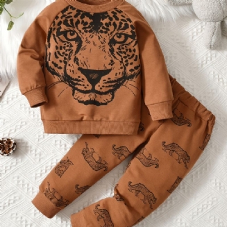 Podzim Zima Novinka Chlapci Print Crew Neck Mikina Kalhoty Set