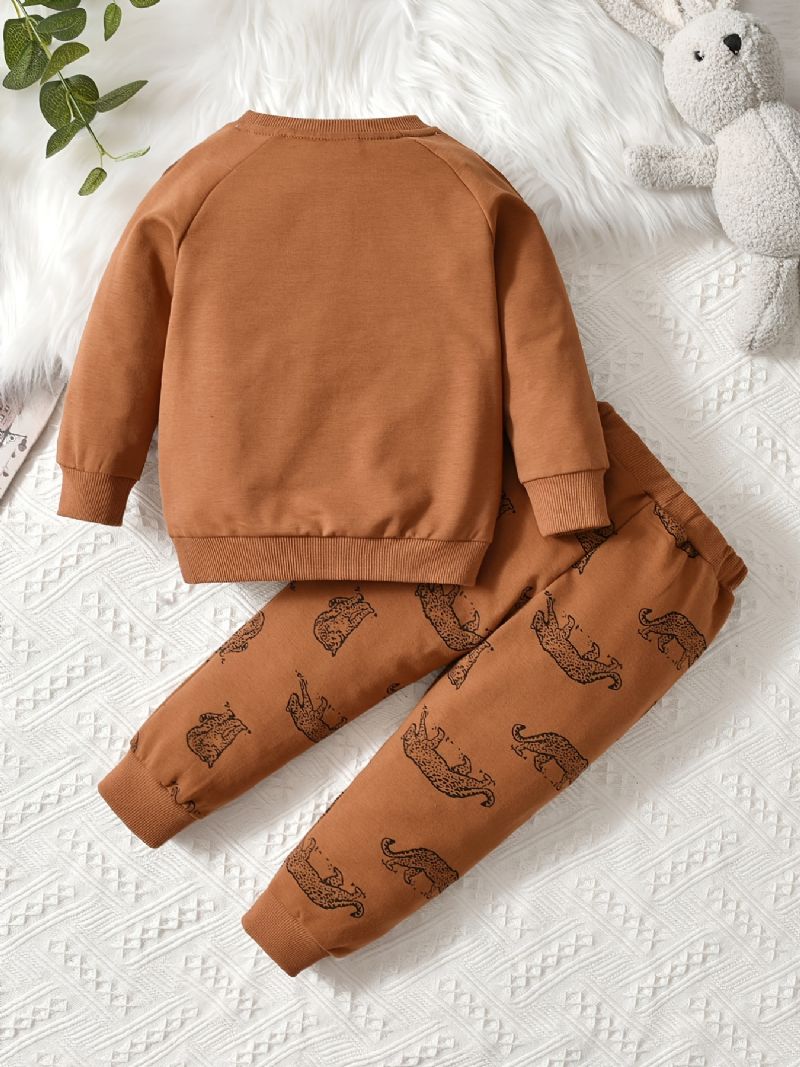 Podzim Zima Novinka Chlapci Print Crew Neck Mikina Kalhoty Set