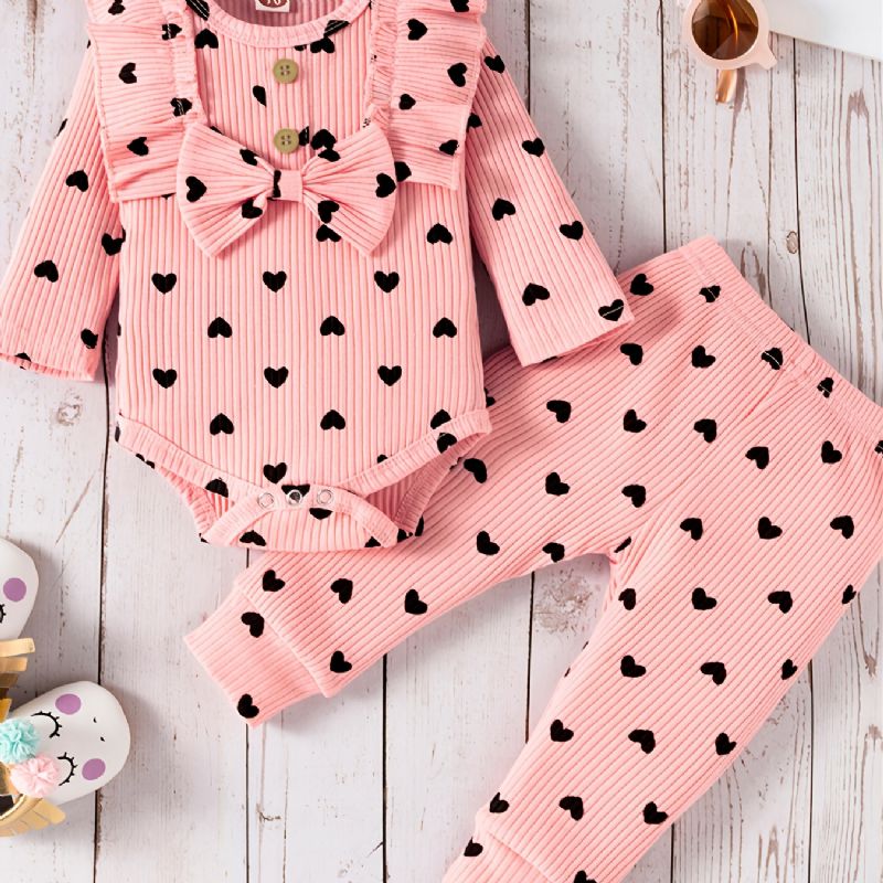 Podzimní Zimní Děťátko Dívky Heart Pattern Pink Bodysuit Set