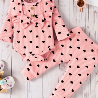 Podzimní Zimní Děťátko Dívky Heart Pattern Pink Bodysuit Set