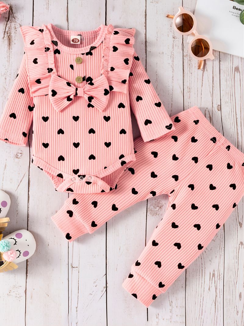 Podzimní Zimní Děťátko Dívky Heart Pattern Pink Bodysuit Set