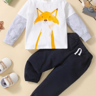 Sada Mikiny A Kalhot S Kulatým Výstřihem A Dlouhým Rukávem 2ks Děťátko Chlapci Fox Print Pullover