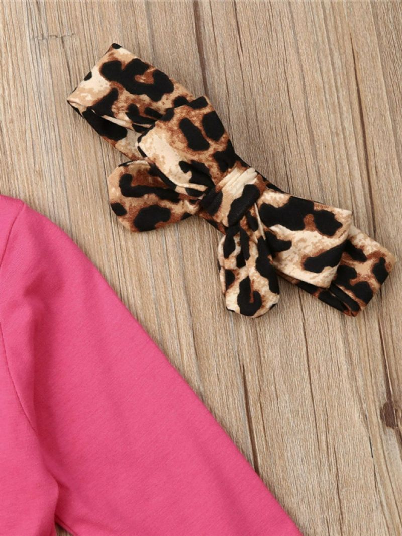 Solid Dlouhý Rukáv Kalhoty Set Tričko S Leopardem Pro Dívky