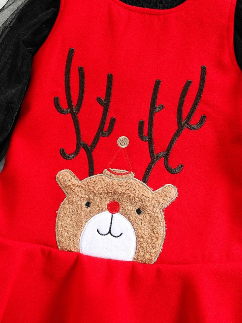 Vánoční Dívka Elk Vyšívané Síťované Šaty
