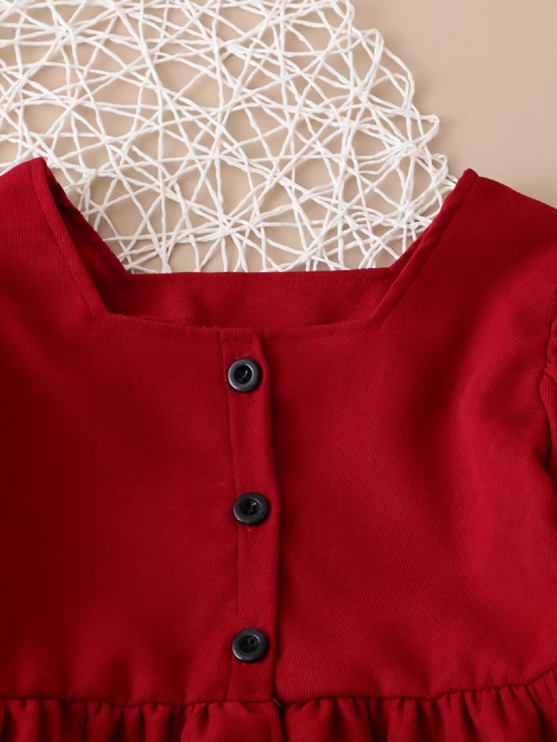 Vánoční Sada Dívčí Módní Red Frill Trim Rozšířený Top S Dlouhým Rukávem A Rozšířené Kalhoty