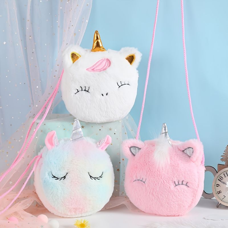 Dívčí Ležérní Roztomilá Plyšová Crossbody Kabelka Unicorn Velkokapacitní Taška Messenger