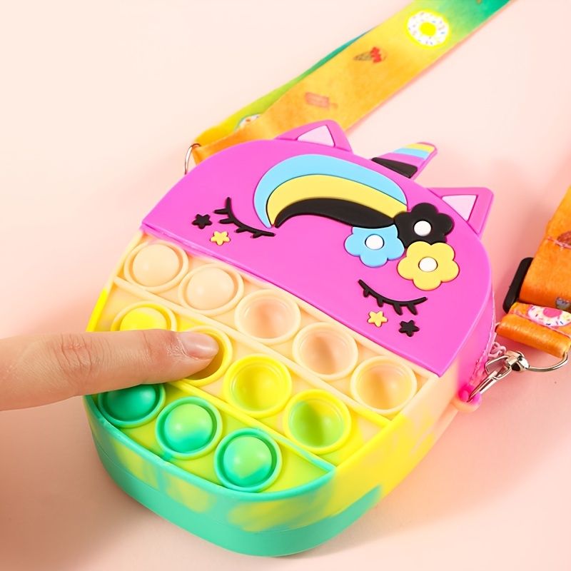 Dětský Silikonový Roztomilý Jednorožec Messenger Taška Na Mince Peněženka Dekompresní Pop Fidget Hračky Pro Chlapce Dívky