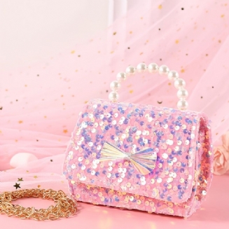 Děťátko Dívky Cute Bow Decor Pearl Glitter Kabelka Crossbody Princezna Taška Přes Rameno Řetízková