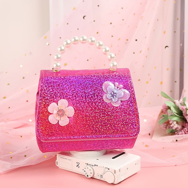 Děťátko Dívky Roztomilý Motýl Květinový Dekor Pearl Kabelka Crossbody Princezna Taška Přes Rameno