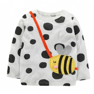 1ks Dívčí Roztomilý Potisk Včelího Potisku Tričko S Dlouhým Rukávem A Výstřihem Na Zimu