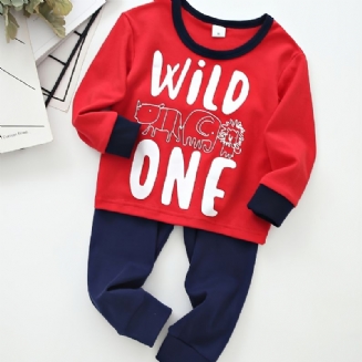 Chlapci Letter Wild One Crew Neck Bavlněné Tričko S Dlouhým Rukávem Jogger Tepláky Set