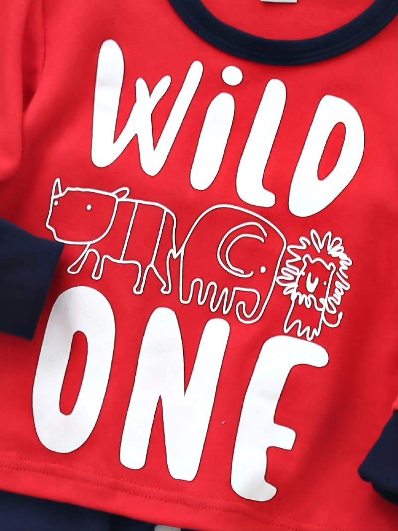 Chlapci Letter Wild One Crew Neck Bavlněné Tričko S Dlouhým Rukávem Jogger Tepláky Set