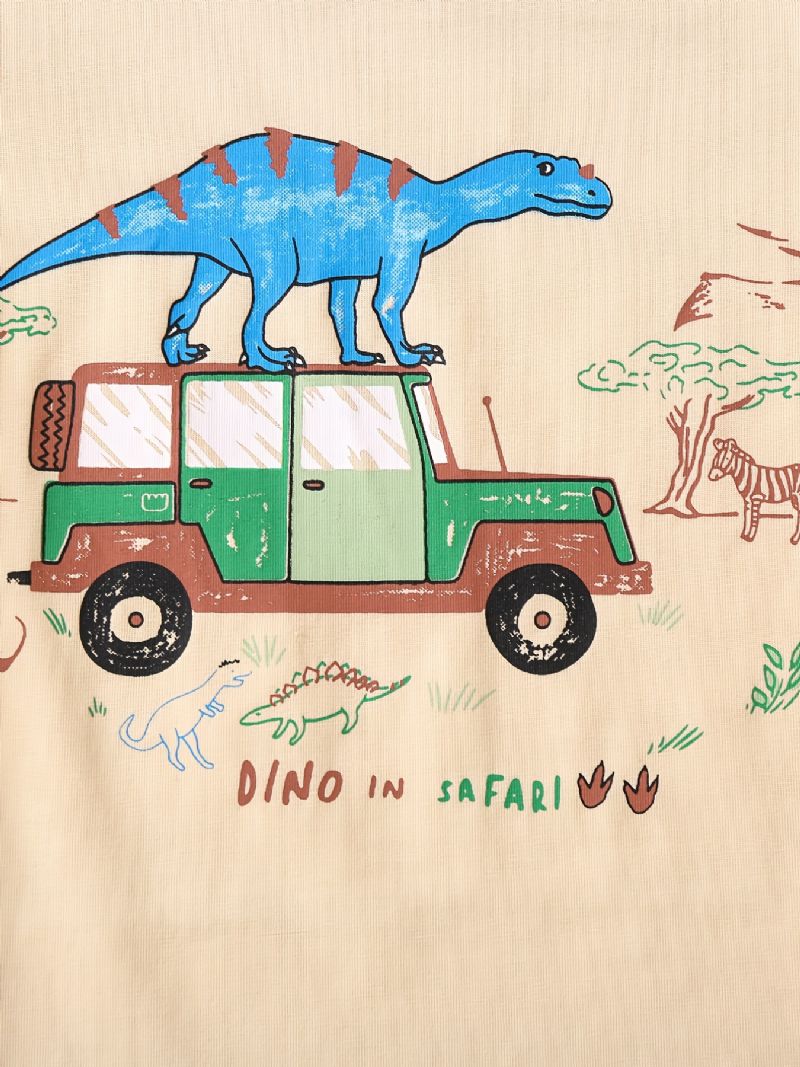 Chlapecká Neformální Sada Pyžama S Tričkem S Kresleným Potiskem Cartoon Car Dinosaur A Pruhovanými Šortkami Na Doma