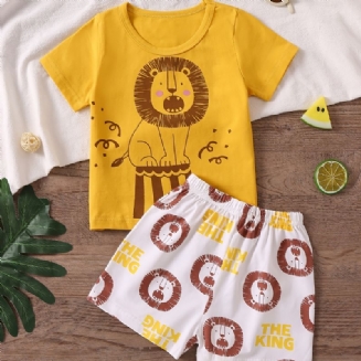 Chlapecké Ležérní Kreslené Pyžamo S Pohodlným Tričkem A Šortkami S Potiskem Lva