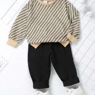 Chlapecké Pruhované Tričko S Dlouhým Rukávem + Jednobarevné Kalhoty