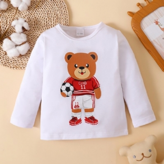 Dívčí Ležérní Jednoduchý Medvěd S Fotbalovým Potiskem Tričko S Dlouhým Rukávem Pro Zimní Dětské Oblečení