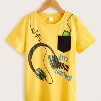 Dívčí Tričko Creative Print Crew Neck Krátký Rukáv Top Dětské Oblečení