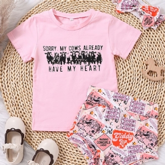 Dívčí Tričko S Výstřihem A Grafickým Vzorem Krátký A Čelenkový Set Oblečení Pro Miminko