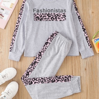 Dívčí Černé Patchwork Leopard Crew Neck Dlouhý Rukáv & Kalhoty Loungewear